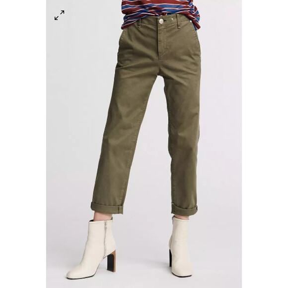 Rag & Bone Womens 26 Olive Green Buckley Chino Pants Cotton Raw Edge Roll Cuff - Picture 13 of 15